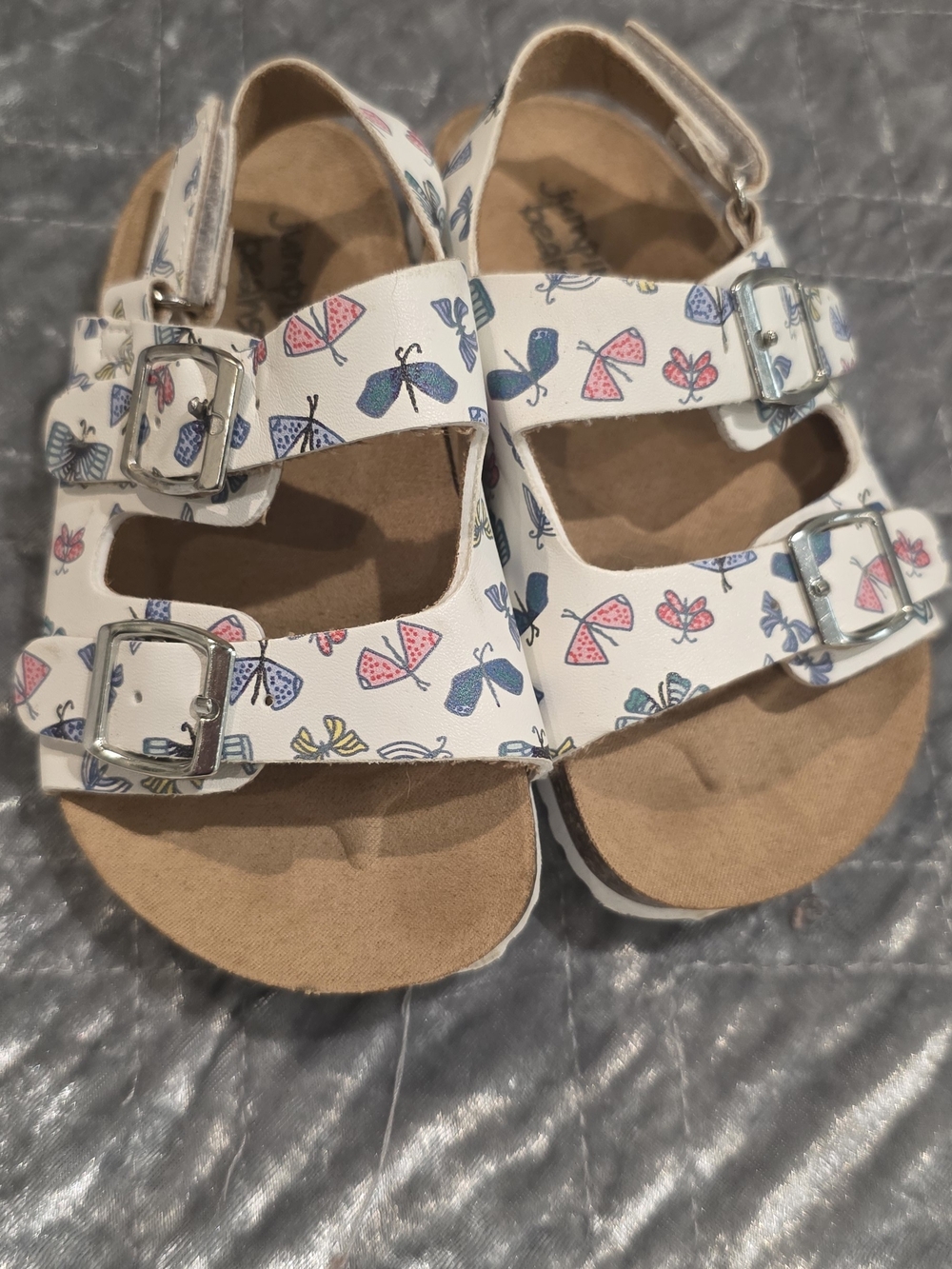 White Jumping Bean Girls Butterfly Buckle Sandals